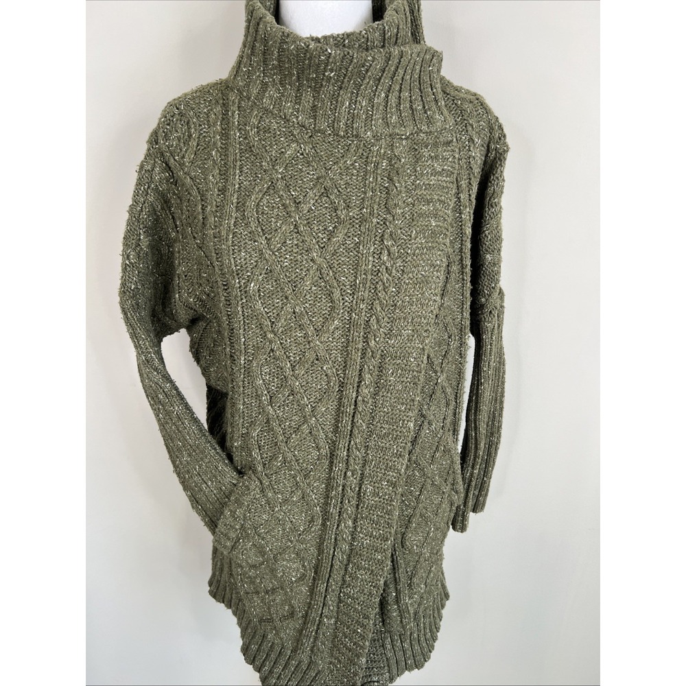 PRANA Chunky Cable Knit Cardigan Wrap Sweater Green Small Fisherman‎ Asymmetric